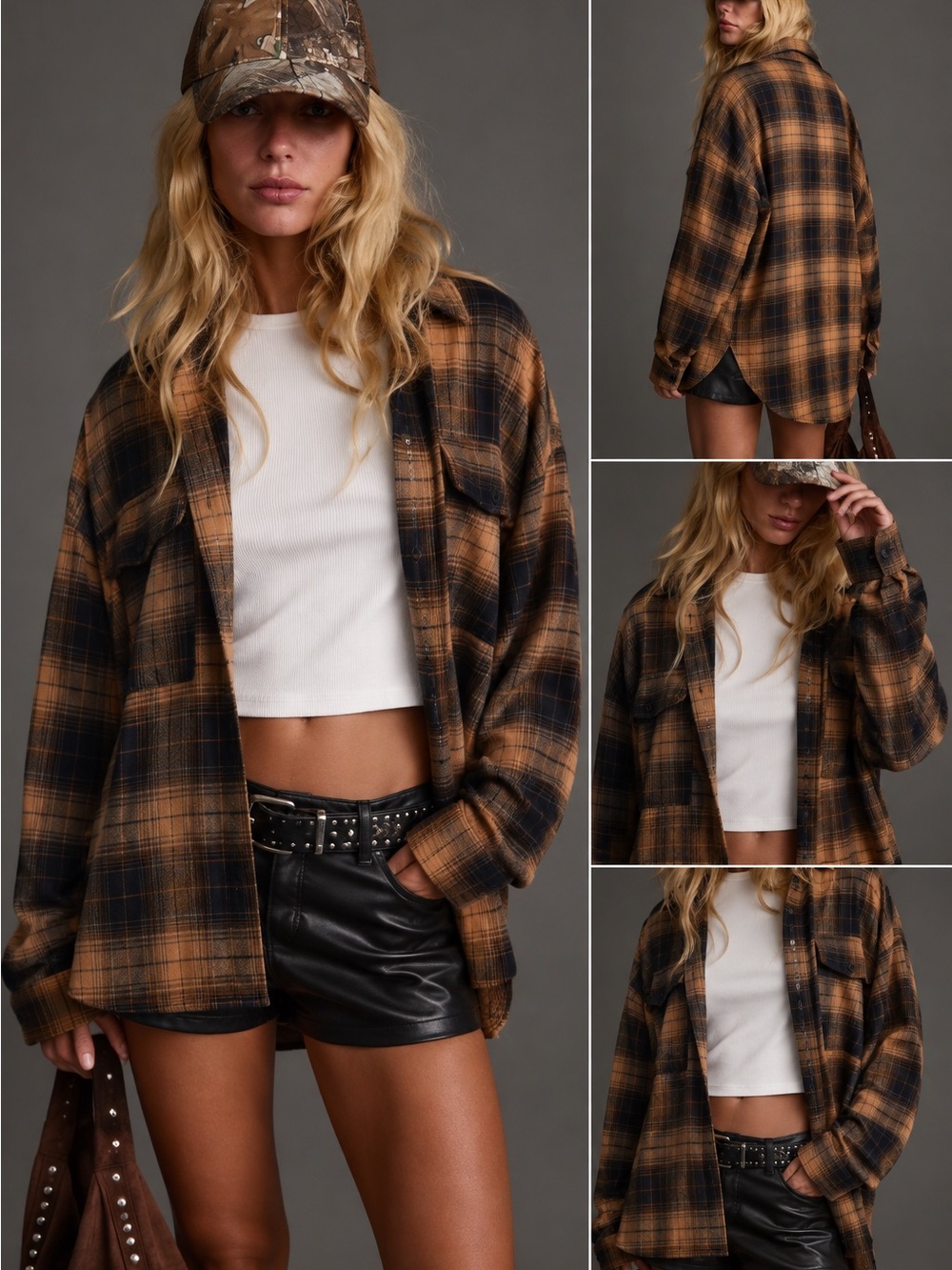 12th Tribe Brown & Black Plaid Oversized Flannel Shacket